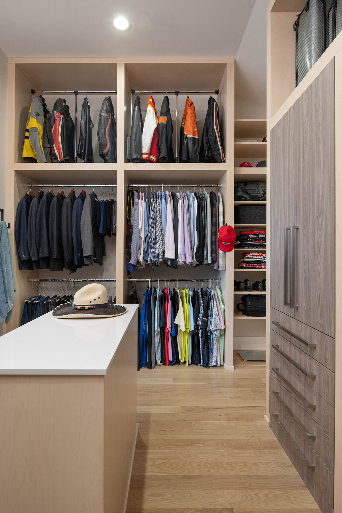 Bleached Maple Cabinetry Weathered wood and bleached maple custom closet cabinetry